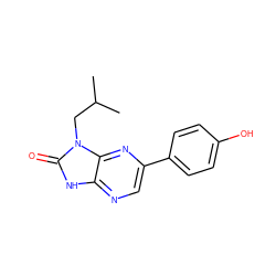 CC(C)Cn1c(=O)[nH]c2ncc(-c3ccc(O)cc3)nc21 ZINC000082154909