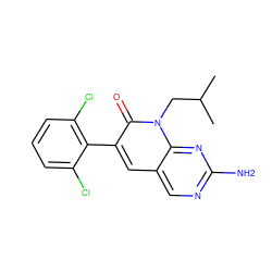 CC(C)Cn1c(=O)c(-c2c(Cl)cccc2Cl)cc2cnc(N)nc21 ZINC000003815553