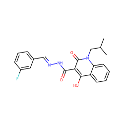 CC(C)Cn1c(=O)c(C(=O)N/N=C/c2cccc(F)c2)c(O)c2ccccc21 ZINC000100534739