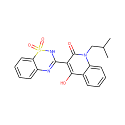 CC(C)Cn1c(=O)c(C2=Nc3ccccc3S(=O)(=O)N2)c(O)c2ccccc21 ZINC000100504347