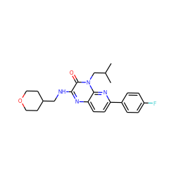 CC(C)Cn1c(=O)c(NCC2CCOCC2)nc2ccc(-c3ccc(F)cc3)nc21 ZINC000043010020