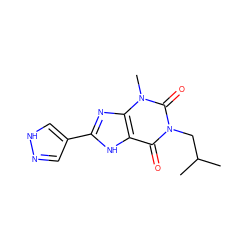 CC(C)Cn1c(=O)c2[nH]c(-c3cn[nH]c3)nc2n(C)c1=O ZINC000029055846