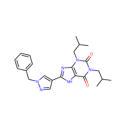 CC(C)Cn1c(=O)c2[nH]c(-c3cnn(Cc4ccccc4)c3)nc2n(CC(C)C)c1=O ZINC000035860822