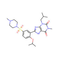 CC(C)Cn1c(=O)n(C)c(=O)c2[nH]c(-c3cc(S(=O)(=O)N4CCN(C)CC4)ccc3OC(C)C)nc21 ZINC000013818348