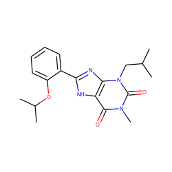 CC(C)Cn1c(=O)n(C)c(=O)c2[nH]c(-c3ccccc3OC(C)C)nc21 ZINC000004199923