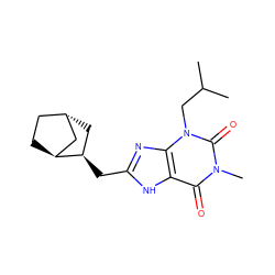 CC(C)Cn1c(=O)n(C)c(=O)c2[nH]c(C[C@@H]3C[C@H]4CC[C@H]3C4)nc21 ZINC000253666572