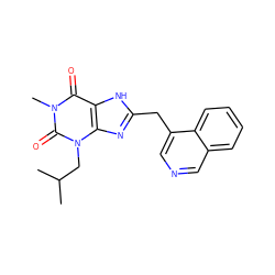 CC(C)Cn1c(=O)n(C)c(=O)c2[nH]c(Cc3cncc4ccccc34)nc21 ZINC000028882145