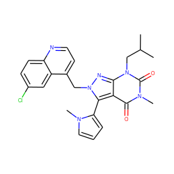 CC(C)Cn1c(=O)n(C)c(=O)c2c(-c3cccn3C)n(Cc3ccnc4ccc(Cl)cc34)nc21 ZINC000084690346