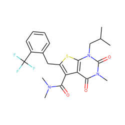 CC(C)Cn1c(=O)n(C)c(=O)c2c(C(=O)N(C)C)c(Cc3ccccc3C(F)(F)F)sc21 ZINC000014977698