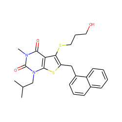 CC(C)Cn1c(=O)n(C)c(=O)c2c(SCCCO)c(Cc3cccc4ccccc34)sc21 ZINC000014977643