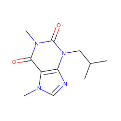 CC(C)Cn1c(=O)n(C)c(=O)c2c1ncn2C ZINC000013212561