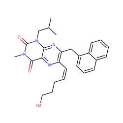 CC(C)Cn1c(=O)n(C)c(=O)c2nc(/C=C\CCCO)c(Cc3cccc4ccccc34)nc21 ZINC000299834039