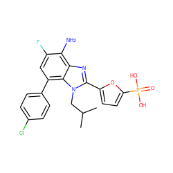 CC(C)Cn1c(-c2ccc(P(=O)(O)O)o2)nc2c(N)c(F)cc(-c3ccc(Cl)cc3)c21 ZINC000045335003