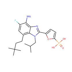 CC(C)Cn1c(-c2ccc(P(=O)(O)O)o2)nc2c(N)c(F)cc(CCC(C)(C)C)c21 ZINC000045335281