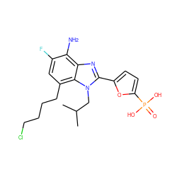 CC(C)Cn1c(-c2ccc(P(=O)(O)O)o2)nc2c(N)c(F)cc(CCCCCl)c21 ZINC000045283632