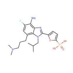 CC(C)Cn1c(-c2ccc(P(=O)(O)O)o2)nc2c(N)c(F)cc(CCCN(C)C)c21 ZINC000045258143