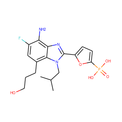 CC(C)Cn1c(-c2ccc(P(=O)(O)O)o2)nc2c(N)c(F)cc(CCCO)c21 ZINC000001549127