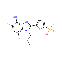 CC(C)Cn1c(-c2ccc(P(=O)(O)O)o2)nc2c(N)c(F)cc(Cl)c21 ZINC000045260162