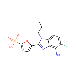 CC(C)Cn1c(-c2ccc(P(=O)(O)O)o2)nc2c(N)c(F)ccc21 ZINC000001549129