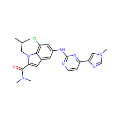 CC(C)Cn1c(C(=O)N(C)C)cc2cc(Nc3nccc(-c4cn(C)cn4)n3)cc(Cl)c21 ZINC000222321964