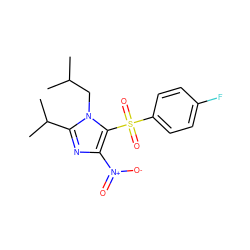 CC(C)Cn1c(C(C)C)nc([N+](=O)[O-])c1S(=O)(=O)c1ccc(F)cc1 ZINC000000987850