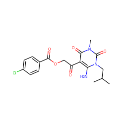 CC(C)Cn1c(N)c(C(=O)COC(=O)c2ccc(Cl)cc2)c(=O)n(C)c1=O ZINC000002634751