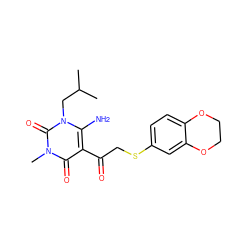 CC(C)Cn1c(N)c(C(=O)CSc2ccc3c(c2)OCCO3)c(=O)n(C)c1=O ZINC000002658409