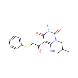 CC(C)Cn1c(N)c(C(=O)CSc2ccccc2)c(=O)n(C)c1=O ZINC000002652936