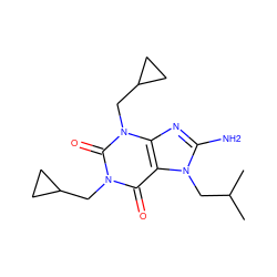 CC(C)Cn1c(N)nc2c1c(=O)n(CC1CC1)c(=O)n2CC1CC1 ZINC000012405546