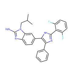 CC(C)Cn1c(N)nc2ccc(-c3[nH]c(-c4c(F)cccc4F)nc3-c3ccccc3)cc21 ZINC000013983392