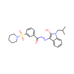 CC(C)Cn1c(O)c(N=NC(=O)c2cccc(S(=O)(=O)N3CCCCC3)c2)c2ccccc21 ZINC000299812596