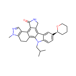 CC(C)Cn1c2ccc([C@@H]3CCCCO3)cc2c2c3c(c4c(c21)CCc1c-4cnn1C)C(=O)NC3 ZINC000049111500