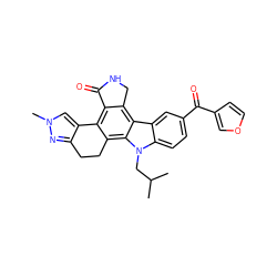 CC(C)Cn1c2ccc(C(=O)c3ccoc3)cc2c2c3c(c4c(c21)CCc1nn(C)cc1-4)C(=O)NC3 ZINC000029125578