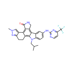 CC(C)Cn1c2ccc(Nc3nccc(C(F)(F)F)n3)cc2c2c3c(c4c(c21)CCc1nn(C)cc1-4)C(=O)NC3 ZINC000084614705