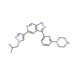 CC(C)Cn1cc(-c2cc3c(-c4cccc(N5CCNCC5)n4)n[nH]c3cn2)cn1 ZINC000205262336