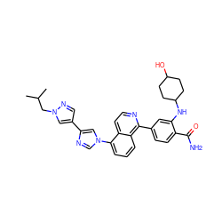 CC(C)Cn1cc(-c2cn(-c3cccc4c(-c5ccc(C(N)=O)c(NC6CCC(O)CC6)c5)nccc34)cn2)cn1 ZINC000145568205