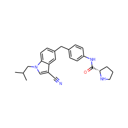 CC(C)Cn1cc(C#N)c2cc(Cc3ccc(NC(=O)[C@@H]4CCCN4)cc3)ccc21 ZINC000299860981