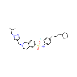 CC(C)Cn1cc(CN2CCc3cc(S(=O)(=O)Nc4ccc(CCCC5CCCC5)cc4F)ccc3C2)cn1 ZINC000220164097