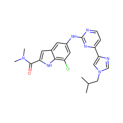 CC(C)Cn1cnc(-c2ccnc(Nc3cc(Cl)c4[nH]c(C(=O)N(C)C)cc4c3)n2)c1 ZINC000205650941