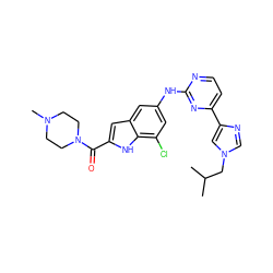 CC(C)Cn1cnc(-c2ccnc(Nc3cc(Cl)c4[nH]c(C(=O)N5CCN(C)CC5)cc4c3)n2)c1 ZINC000222322192