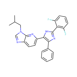 CC(C)Cn1cnc2ccc(-c3[nH]c(-c4c(F)cccc4F)nc3-c3ccccc3)nc21 ZINC000029130744