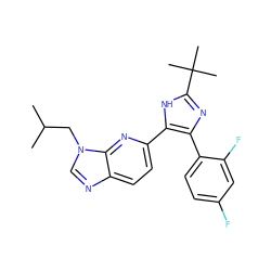 CC(C)Cn1cnc2ccc(-c3[nH]c(C(C)(C)C)nc3-c3ccc(F)cc3F)nc21 ZINC000029131633