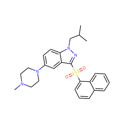 CC(C)Cn1nc(S(=O)(=O)c2cccc3ccccc23)c2cc(N3CCN(C)CC3)ccc21 ZINC000003962827