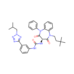 CC(C)Cn1nnc(-c2cccc(NC(=O)N[C@@H]3C(=O)N(CCC(C)(C)C)c4ccccc4N(c4ccccc4)C3=O)c2)n1 ZINC000027183741