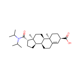 CC(C)N(C(=O)[C@H]1CC[C@@H]2[C@@H]3CCC4=C[C@H](C(=O)O)CC[C@]4(C)[C@@H]3CC[C@]12C)C(C)C ZINC000028006606