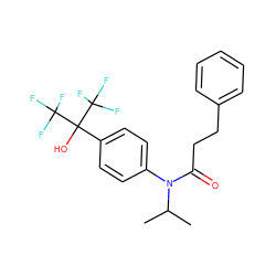 CC(C)N(C(=O)CCc1ccccc1)c1ccc(C(O)(C(F)(F)F)C(F)(F)F)cc1 ZINC000013682507