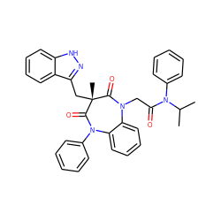 CC(C)N(C(=O)CN1C(=O)[C@@](C)(Cc2n[nH]c3ccccc23)C(=O)N(c2ccccc2)c2ccccc21)c1ccccc1 ZINC000026579773