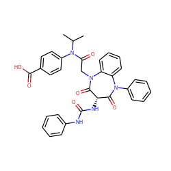 CC(C)N(C(=O)CN1C(=O)[C@@H](NC(=O)Nc2ccccc2)C(=O)N(c2ccccc2)c2ccccc21)c1ccc(C(=O)O)cc1 ZINC000101339302