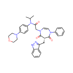 CC(C)N(C(=O)CN1C=CN(c2ccccc2)C(=O)[C@H](Cc2n[nH]c3ccccc23)C1=O)c1ccc(N2CCOCC2)cc1 ZINC000049746878