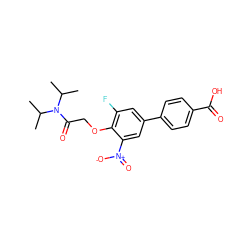 CC(C)N(C(=O)COc1c(F)cc(-c2ccc(C(=O)O)cc2)cc1[N+](=O)[O-])C(C)C ZINC000003936958